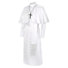 Retro Medieval Priest White Coat Belt Scarf Cross 4 Pics Set Cosplay Outfits Halloween Party Suit