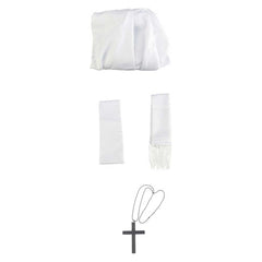 Retro Medieval Priest White Coat Belt Scarf Cross 4 Pics Set Cosplay Outfits Halloween Party Suit