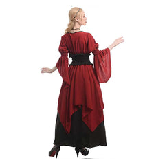 Retro Medieval Renaissance Victorian Pirate Witch 5 Piece Set Red Dress Cosplay Outfits Halloween Party Suit