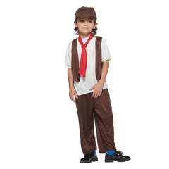 Retro Medieval Victoria Kids Boys Working Brown Uniform Full Set Cosplay Costume Outfits Halloween Carnival Suit