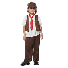 Retro Medieval Victoria Kids Boys Working Brown Uniform Full Set Cosplay Costume Outfits Halloween Carnival Suit