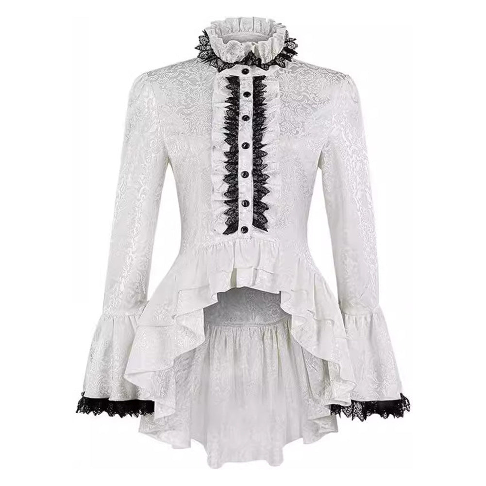 Retro Medieval Victorian Gothic Women Flared Sleeve Lace Top Cosplay Outfits Halloween Party Suit