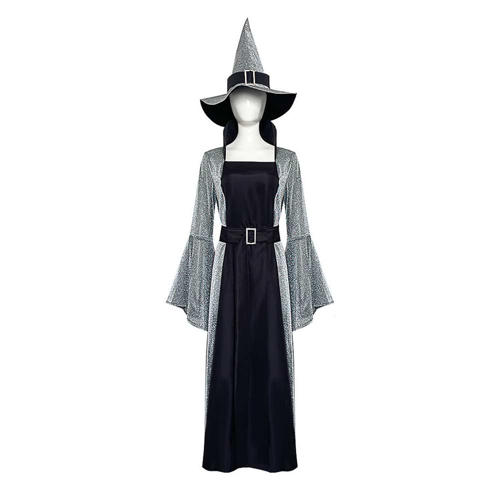 Retro Medieval Witches Flared Sleeve Long Dress 4 Piece Set Cosplay Outfits Halloween Party Suit