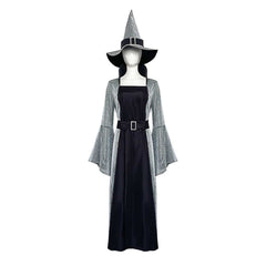 Retro Medieval Witches Flared Sleeve Long Dress 4 Piece Set Cosplay Outfits Halloween Party Suit