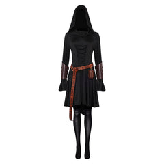 Retro Middle Ages 5 Piece Set Hooded Cape Black Gown Women Dress Cosplay Costume Outfits Halloween Carnival Suit