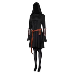 Retro Middle Ages 5 Piece Set Hooded Cape Black Gown Women Dress Cosplay Costume Outfits Halloween Carnival Suit