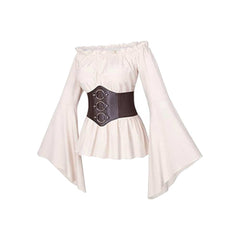 Retro Middle Ages Renaissance Long Sleeved Corset Waistband Shirt Cosplay Costume Outfits Halloween Carnival Suit