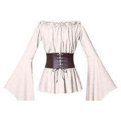 Retro Middle Ages Renaissance Long Sleeved Corset Waistband Shirt Cosplay Costume Outfits Halloween Carnival Suit