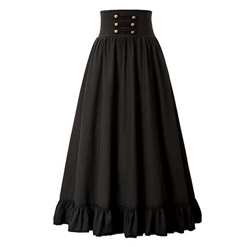 Retro Renaissance Women A-line Ruffle Black Skirt Cosplay Outfits Halloween Party Suit