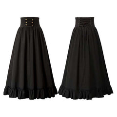 Retro Renaissance Women A-line Ruffle Black Skirt Cosplay Outfits Halloween Party Suit