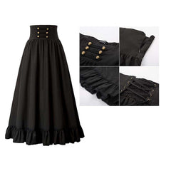 Retro Renaissance Women A-line Ruffle Black Skirt Cosplay Outfits Halloween Party Suit