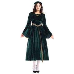 Retro Renaissance Women Witch Green Dress Cosplay Outfits Halloween Party Suit