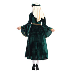 Retro Renaissance Women Witch Green Dress Cosplay Outfits Halloween Party Suit