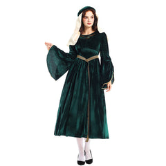 Retro Renaissance Women Witch Green Dress Cosplay Outfits Halloween Party Suit