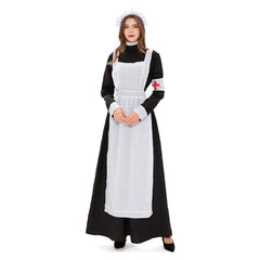 Retro Victorian Nurse Women Maid Apron Dress Cosplay Costume Outfits Halloween Carnival Suit