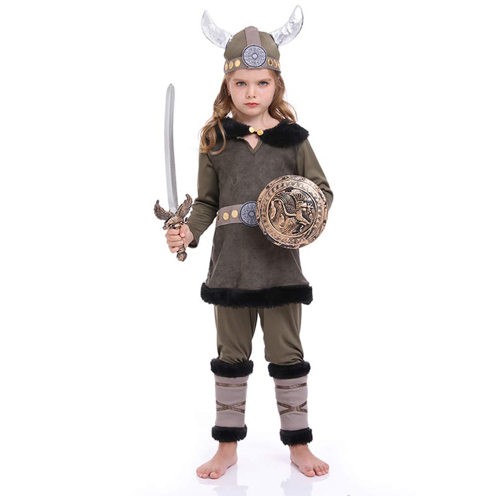 Retro Viking Period Ages Vintage Kids Children Pirate Warrior Cosplay Costume Outfits Halloween Carnival Suit