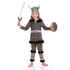 Retro Viking Period Ages Vintage Kids Children Pirate Warrior Cosplay Costume Outfits Halloween Carnival Suit