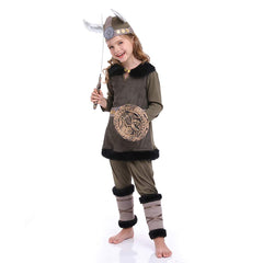 Retro Viking Period Ages Vintage Kids Children Pirate Warrior Cosplay Costume Outfits Halloween Carnival Suit