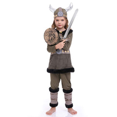 Retro Viking Period Ages Vintage Kids Children Pirate Warrior Cosplay Costume Outfits Halloween Carnival Suit