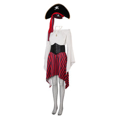 Retro Women 8 Pieces Renaissance Pirate Classic Dress Accessories Set Outfit Halloween Carnival Cosplay Costume