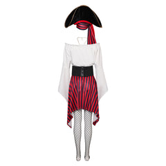 Retro Women 8 Pieces Renaissance Pirate Classic Dress Accessories Set Outfit Halloween Carnival Cosplay Costume