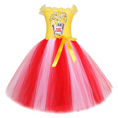 Sequins Popcorn Long Girl's Mesh Princess Cute Tutu Dress Headgear Set Cosplay Costume Outfits Halloween Carnival Suit