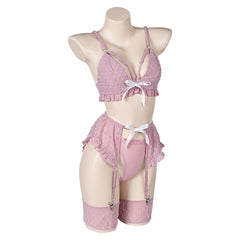 Bowknot Pink Sexy 3 Pics/Set Bikini Lingerie for Women Cosplay Costume Outfits Halloween Carnival Suit