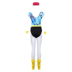 Retro 80s Hip Hop Disco 6Pcs/set Blue Colorful Printed Leotard Legging Tracksuit For Adult Women Cosplay Costume Outfits Halloween Carnival Suit