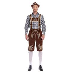 The Munich Oktoberfest Men Black Plaid Top Brown Pants Hat 3 Pics/Set Cosplay Outfits Halloween Party Suit
