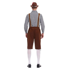 The Munich Oktoberfest Men Black Plaid Top Brown Pants Hat 3 Pics/Set Cosplay Outfits Halloween Party Suit