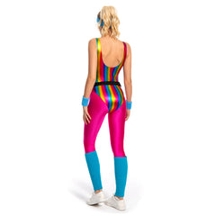 6Pcs/Set Retro 80s 90s Colorful Pink Glossy Fitness Legging Cosplay Costume For Adult Women Cosplay Costume Outfits Halloween Carnival Suit