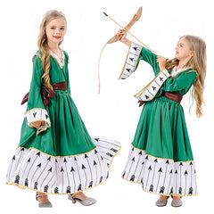 Shooter Princess Cosplay Green Dress For Kids Girls Outfits Halloween Carnival Suit