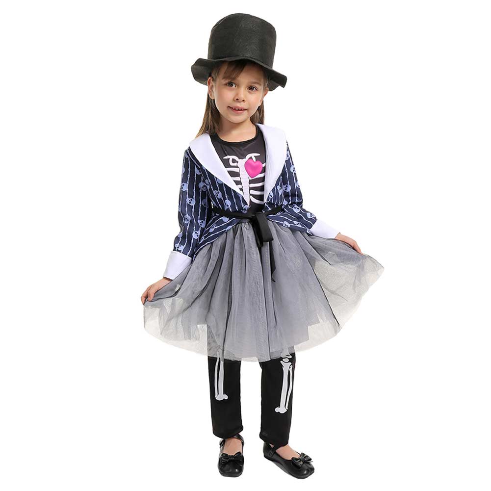 Skeleton Skull Kids Girl Cosplay Uniform Dress Costume Outfits Halloween Party Carnival Suit