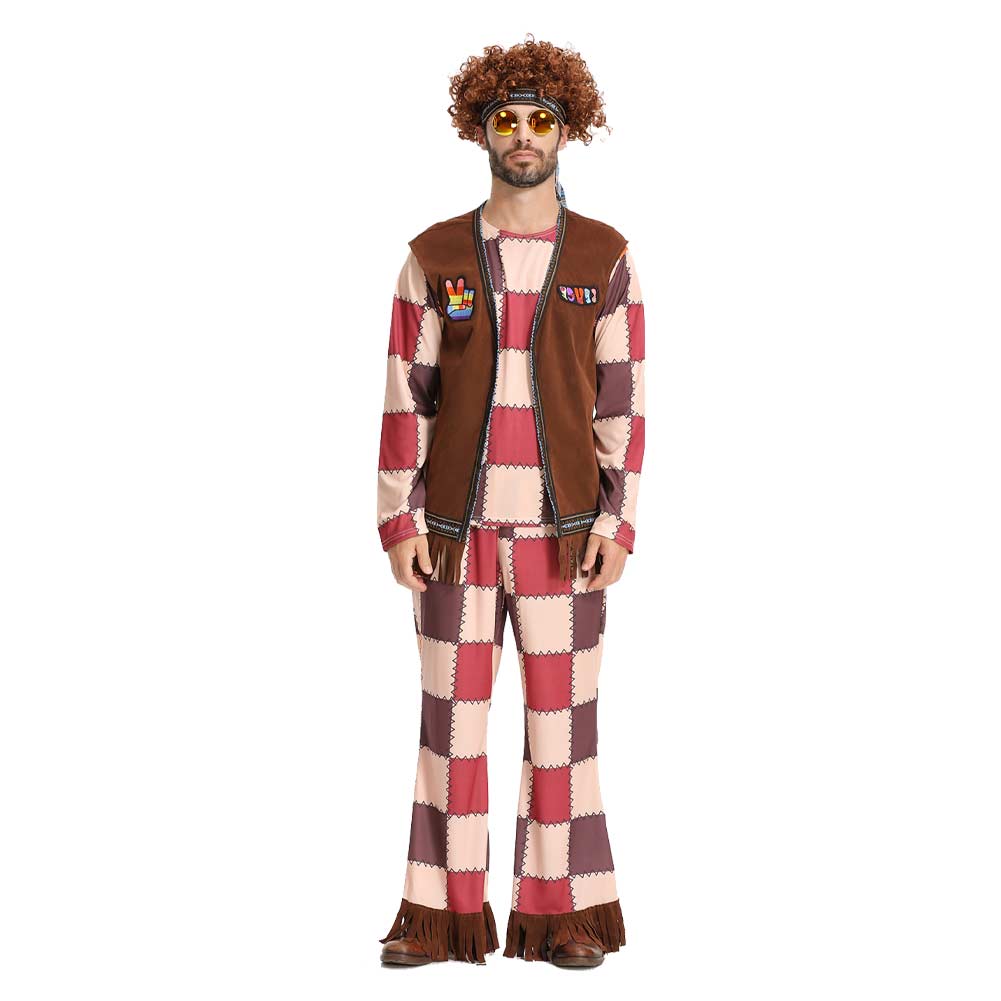 Square Checkered Hip Hop 6 Piece Clothing Set For Men Retro Cosplay Outfits Halloween Party Suit