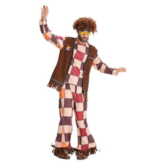 Square Checkered Hip Hop 6 Piece Clothing Set For Men Retro Cosplay Outfits Halloween Party Suit