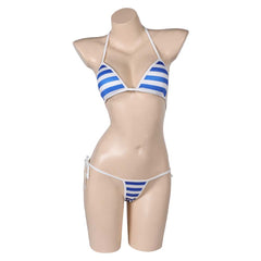 Street Fighter 7 Cammy 2 Piece Bikinis Set Sexy Blue Striped Swimsuit Cosplay Costume Outfits Halloween Carnival Suit