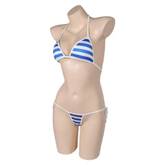 Street Fighter 7 Cammy 2 Piece Bikinis Set Sexy Blue Striped Swimsuit Cosplay Costume Outfits Halloween Carnival Suit