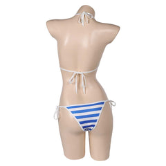 Street Fighter 7 Cammy 2 Piece Bikinis Set Sexy Blue Striped Swimsuit Cosplay Costume Outfits Halloween Carnival Suit
