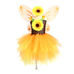 Sunflower Kids Girls Mesh Tutu Yellow Dress 3 Piece Set Cosplay Outfits Halloween Party Suit