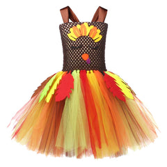 Thanksgiving Day Kids Girls Turkey Mesh Tutu Dress 3 Piece Set Cosplay Outfits Halloween Party Suit