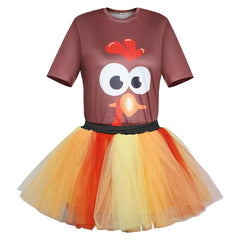 Thanksgiving Day Kids Girls Turkey Mesh Tutu Shirt Skirt 4 Piece Set Cosplay Outfits Halloween Party Suit