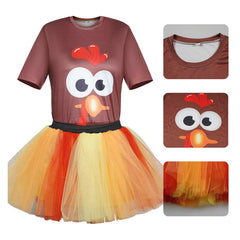 Thanksgiving Day Kids Girls Turkey Mesh Tutu Shirt Skirt 4 Piece Set Cosplay Outfits Halloween Party Suit