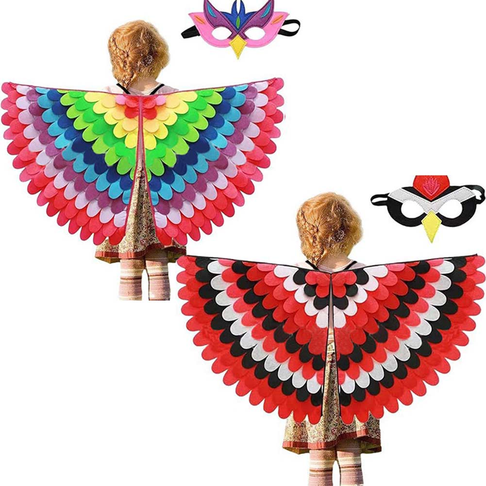 Thanksgiving Day Kids Turkey Cosplay Wings Cloak Eye Mask Set Outfits Halloween Carnival Suit