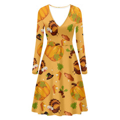 Thanksgiving Day Pumpkin Turkey Random Printed Dress Cosplay Outfits Halloween Carnival Suit