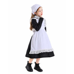 Thanksgiving Retro Kids Girls Colonial Style Black Pastoral Maid Dress Cosplay Outfits Halloween Party Suit