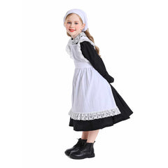 Thanksgiving Retro Kids Girls Colonial Style Black Pastoral Maid Dress Cosplay Outfits Halloween Party Suit