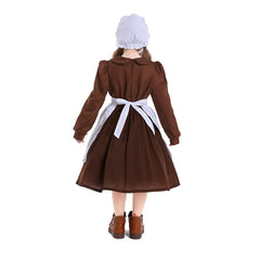 Thanksgiving Retro Kids Girls Colonial Style Brown Pastoral Maid Dress Cosplay Outfits Halloween Party Suit