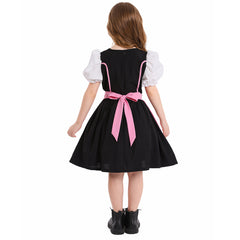 The Munich Oktoberfest Kids Girls Pink Short Sleeve Maid Dress Apron 2 Piece Set Cosplay Outfits Halloween Party Suit