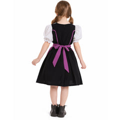 The Munich Oktoberfest Kids Girls Purple Short Sleeve Maid Dress Apron 2 Piece Set Cosplay Outfits Halloween Party Suit