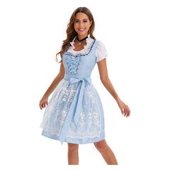 The Munich Oktoberfest Light Blue Women 4 Piece Set Dress Cosplay Outfits Halloween Party Suit